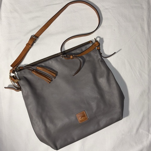 Dooney & Bourke Hobo Shoulder Bag Gray Smooth Leather McKenzie Tassels